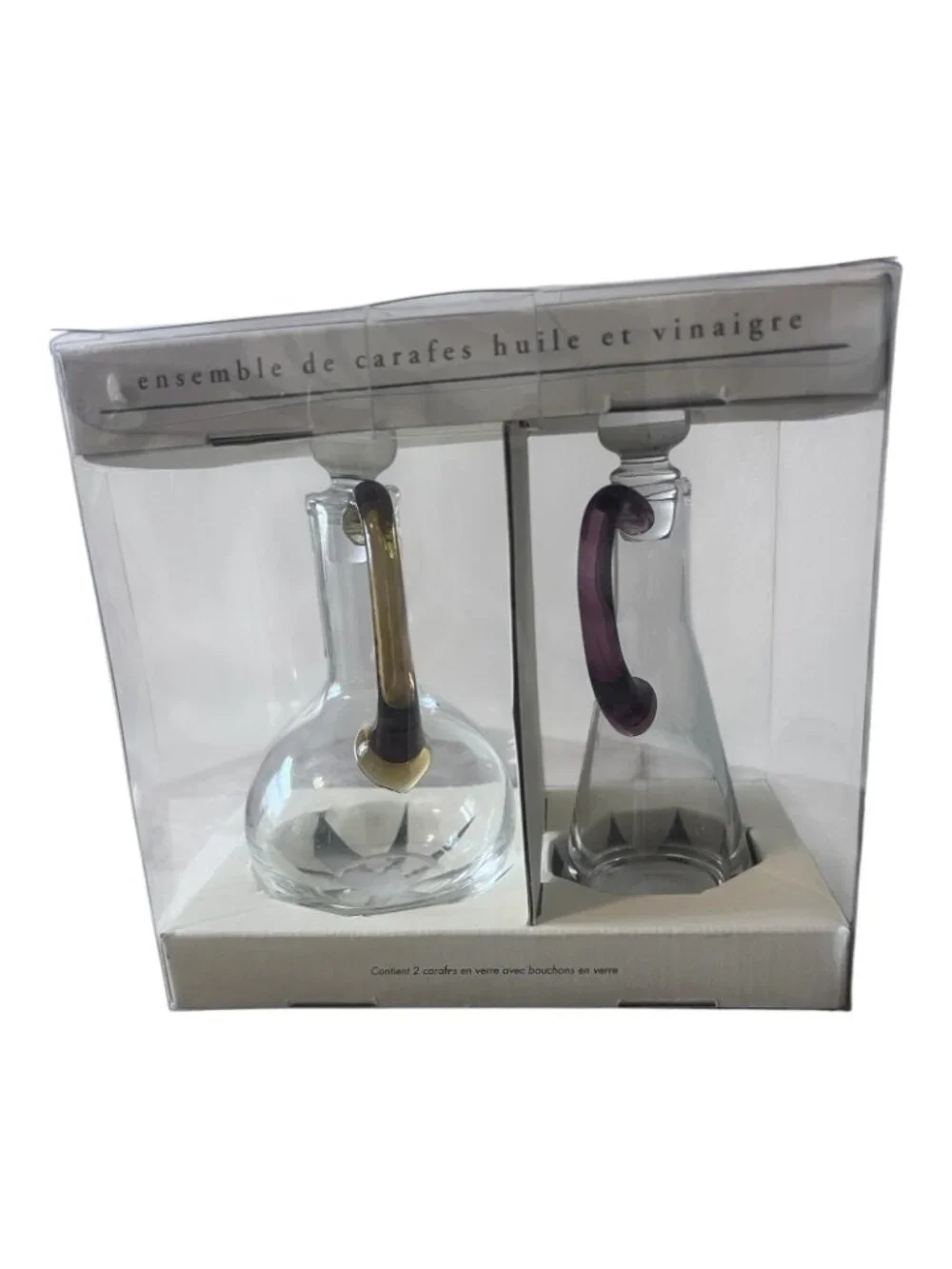 Pier 1 Imports Glass Oil and Vinegar Cruet Set With Stoppers Boxed